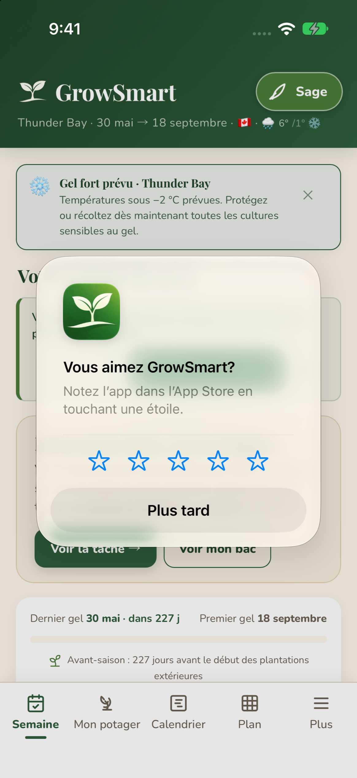 L'écran Cette semaine de GrowSmart, avec les tâches de la semaine à Thunder Bay